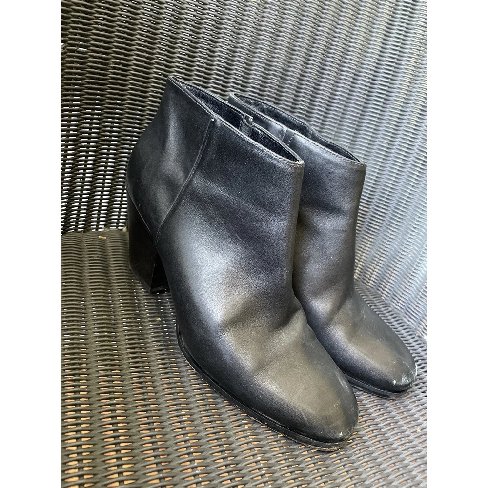 Rachel Comey Ankle Boots Womens 7.5 Black Leather Block Heel Zip Minimalist Chic